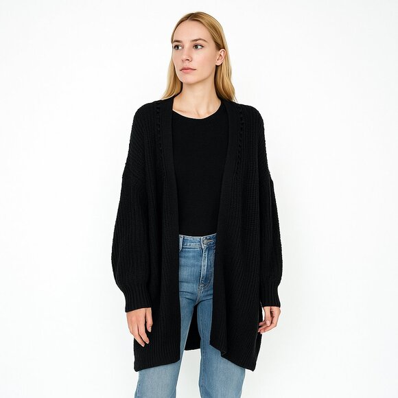 2/$30 SHEIN Curve Ribbed Open Cardigan Balloon Sleeve Black 24/ 26 #A0454 TRB3 - Picture 1 of 7